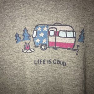 Life is Good american flag camper t-shirt